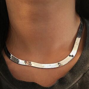 STERLING SILVER HERRINGBONE NECKLACE  10 mm WIDTH